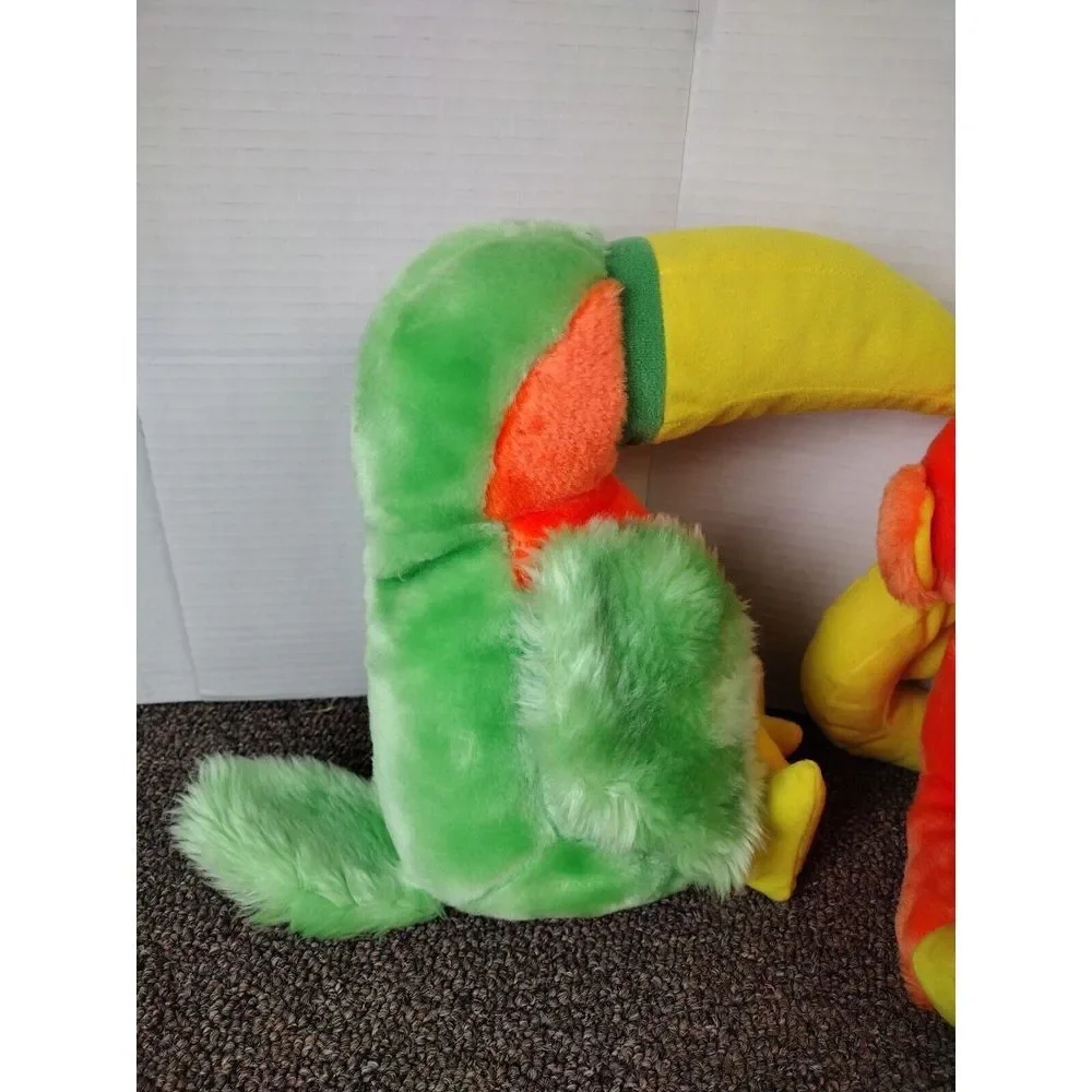 2- Dole Bananimals Orange Banachimp Plush & Green Tucan Vintage 80s Stuffed Toy
